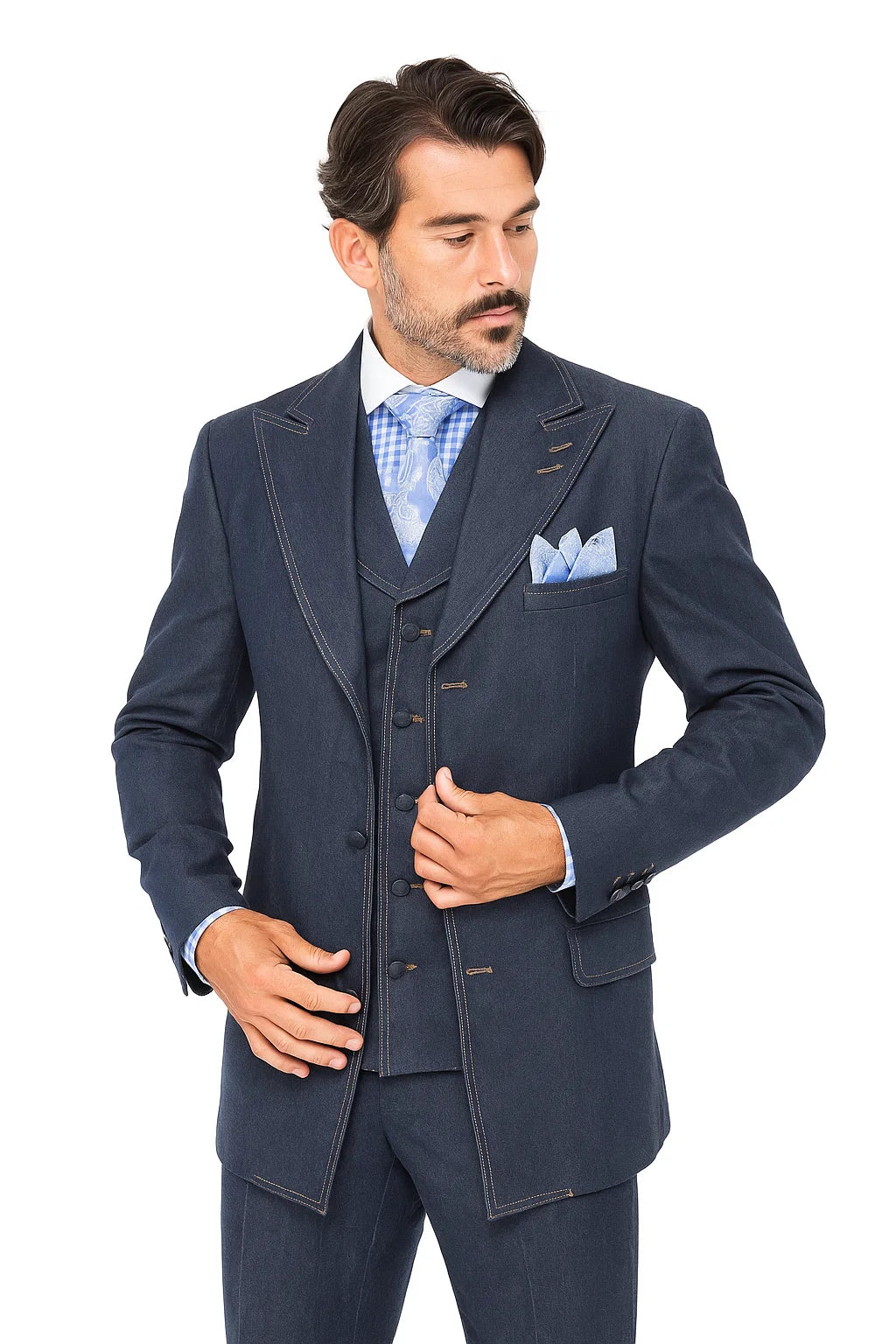 Men's Denim Formal Suit – Cotton Blazer, Vest & Pant for All Occasions 1   - from alligatorwarehouse.com