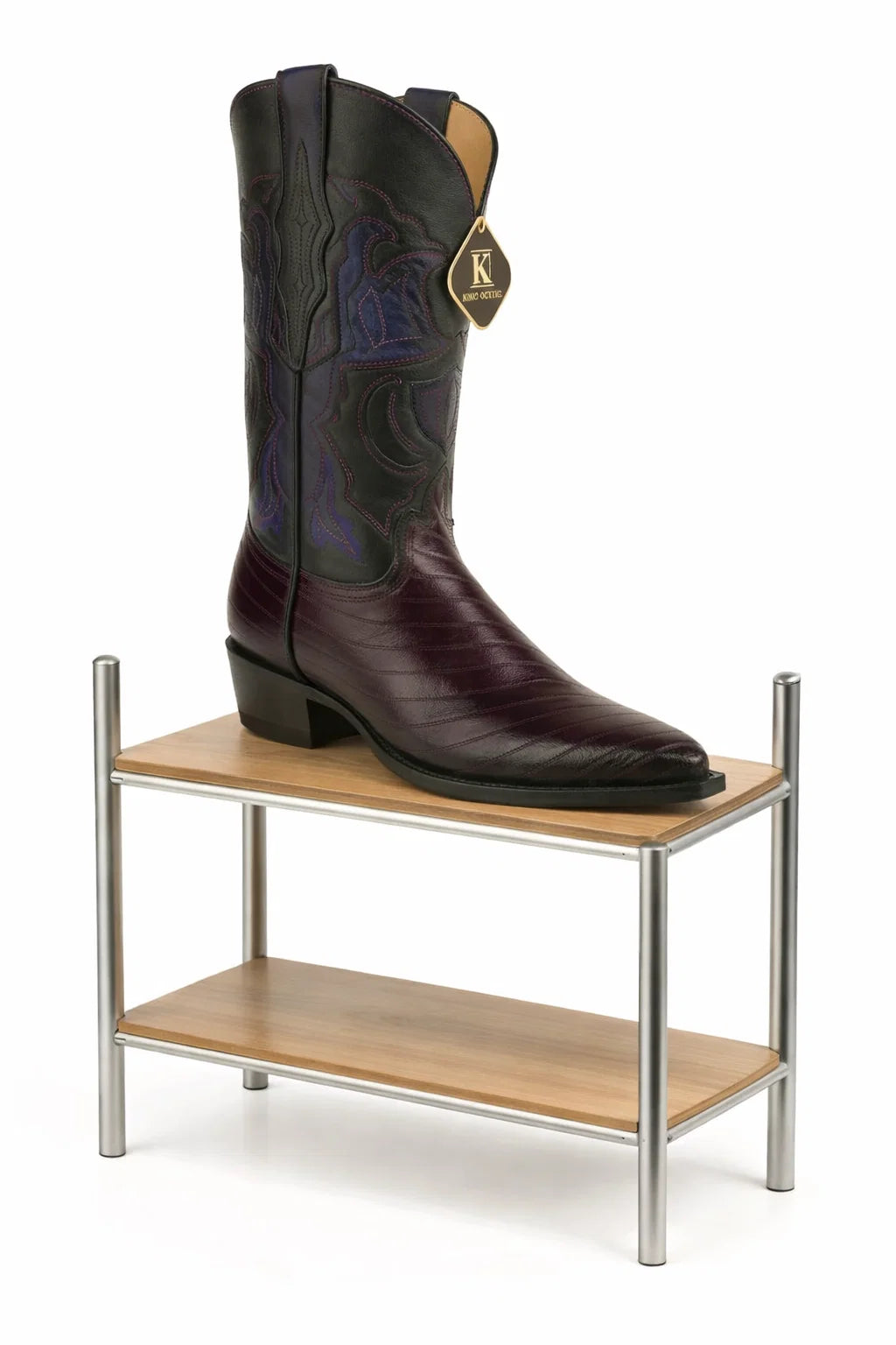 Men's King Exotic Snip Toe Eel Boots Handcrafted Burnished Purple
