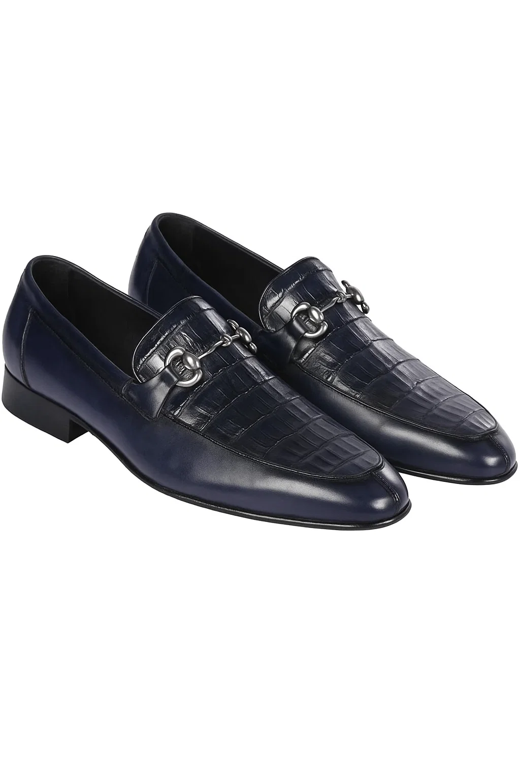 Men’s Prestige Navy Slip-On Shoes – Genuine Crocodile & Calfskin Fusion 7   - from alligatorwarehouse.com