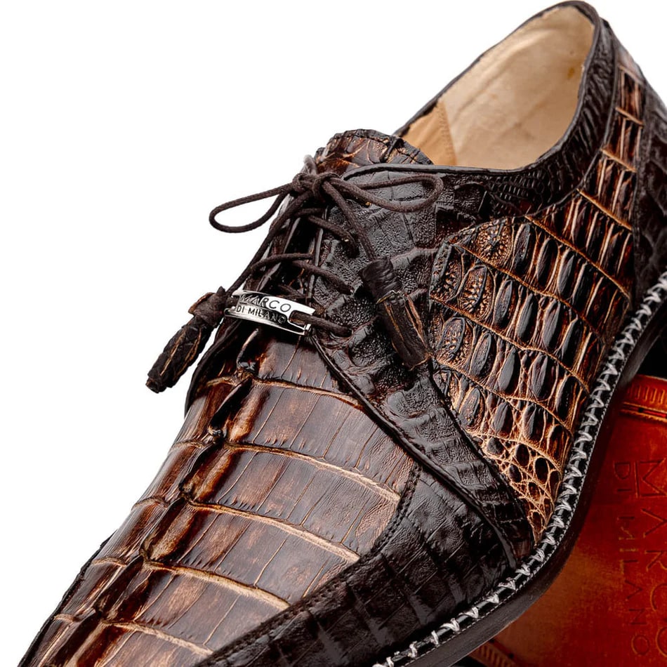 Marco Di Milano Caribe Men's Shoes Orix & Brown Exotic Hornback Crocodile Skin Derby Oxfords 5 CARIBE_CAIMAN FUSCUS_ORIX BROWN_8.5  - from alligatorwarehouse.com