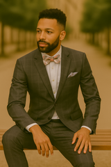 Men’s Slim Fit Charcoal Plaid Suit by Rossiman Rossi – 1-Button Jacket & Tapered Pants