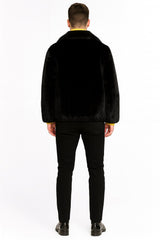 Mens Black Faux Fur Jacket – Luxury Winter Zip-Up Coat with Soft Plush Finish