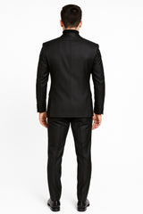 Mens Black Glitter Stripe Tuxedo with Satin Shawl Lapel – Slim Fit Formal Party Suit