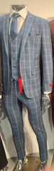 Mens Blue Windowpane Checkered Slim Fit Suit ƒ?? 3 Piece Stretch Business Suit