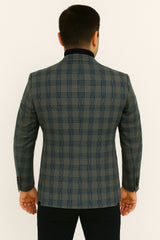 Mens Blue and Grey Windowpane Plaid Blazer – Casual Sport Coat