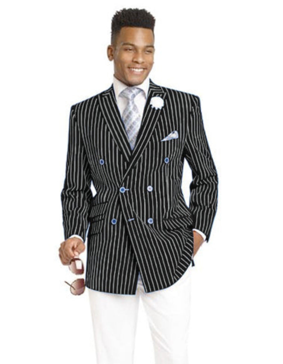 Mens Double Breasted Blazer in Color Black - Pinstripe Sportcoat 1   - from alligatorwarehouse.com
