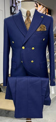 Mens Double Breasted Suits Gold Buttons - 100% Wool Royal Blue Suit - Double Breasted Blazer