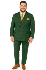 Mens Hunter Green Pinstripe Double-Breasted Suit – Bold 6-Button Vintage Gangster Style 1920s Look