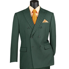 Mens Hunter Green Pinstripe Double-Breasted Suit – Bold 6-Button Vintage Gangster Style 1920s Look