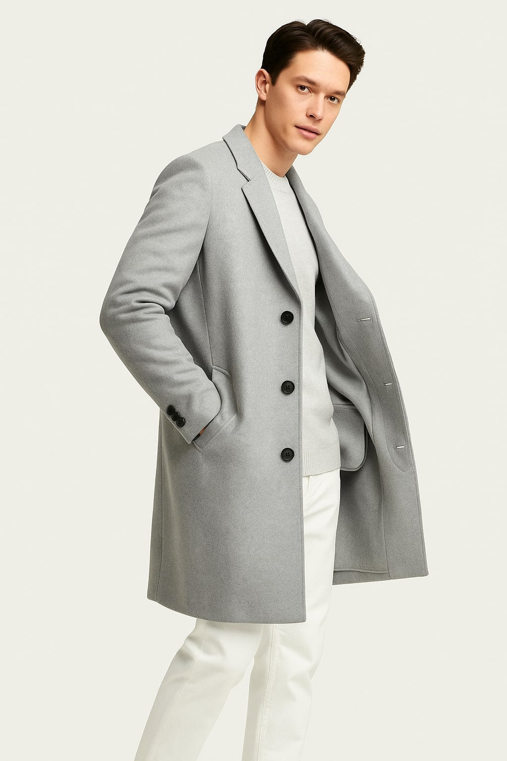 Mens Light Gray Wool Overcoat – Classic Single-Breasted Winter Coat 1   - from alligatorwarehouse.com