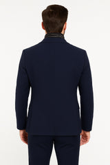 Mens Navy Cashmere and Wool Blazer with Quilted Zip-Up Inner Layer - Two Button Style Notch Lapel