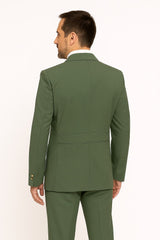 Mens Olive Green Safari Suit Set with Utility Jacket and Adjustable Waist Pants