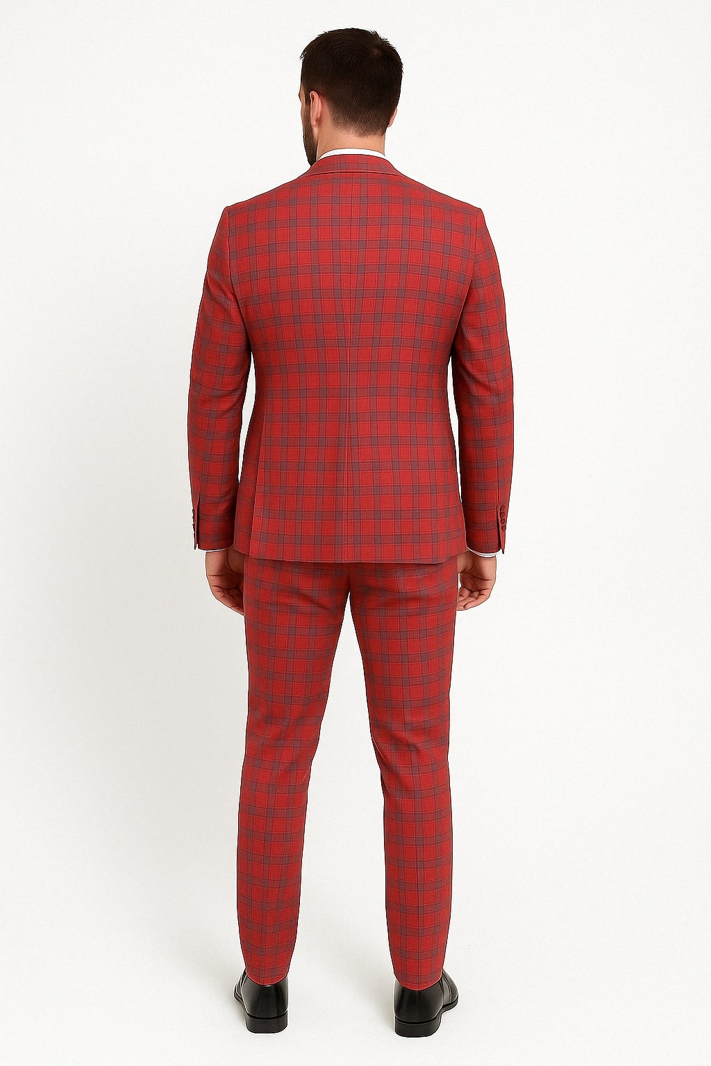 Red Tartan Suit Christmas Party Event - Plaid 3-Piece Slim Fit Suit with Vest - Window pane Pattern 2   - from alligatorwarehouse.com