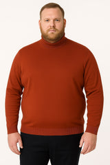 Mens Rust Red Turtleneck Sweater – Slim fit Lightweight Knit Pullover in Brick Color