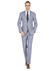 Mens Slim Fit Window Pane Suit Grey