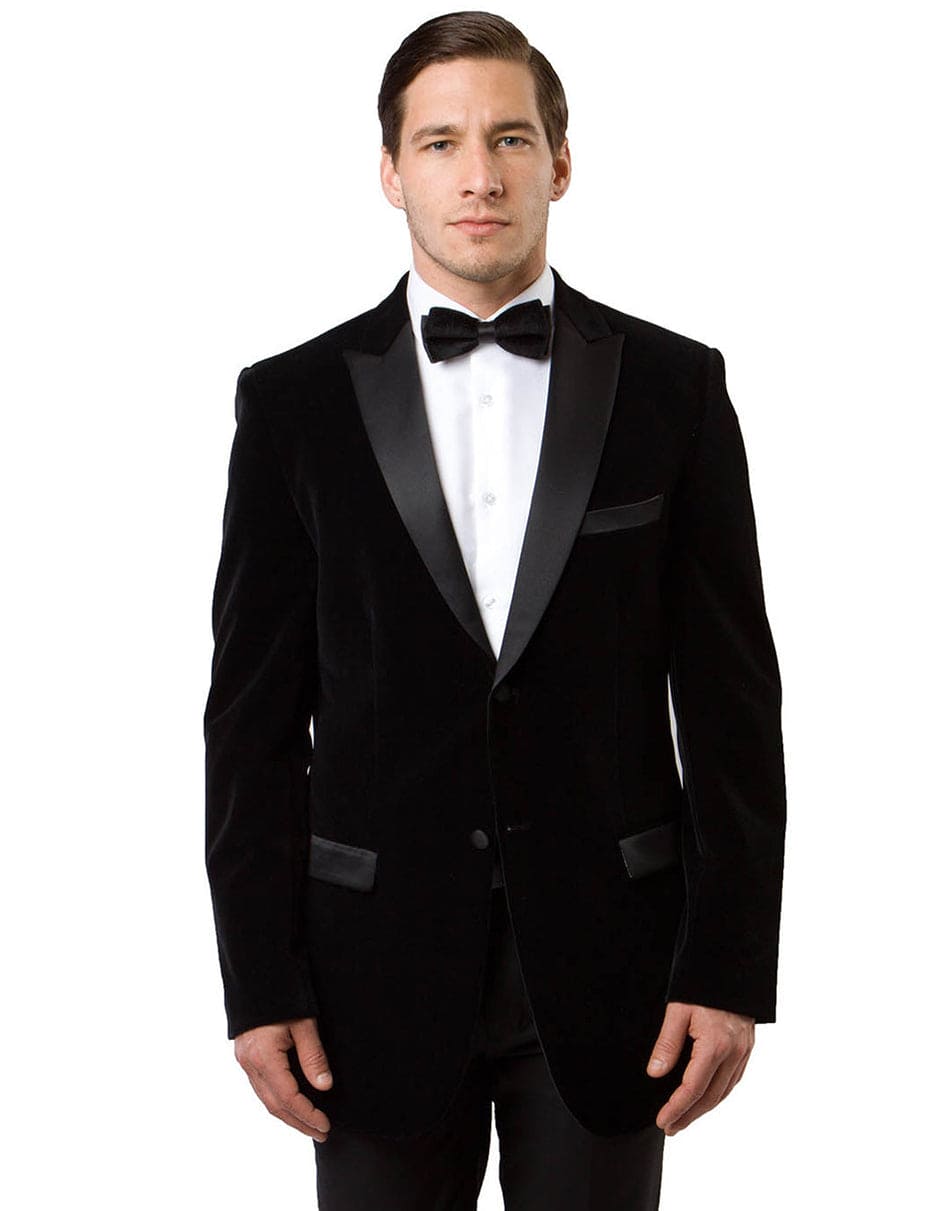 Mens Peak Lapel Velvet Tuxedo Jacket in Black 1   - from alligatorwarehouse.com