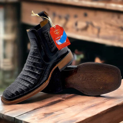 Mens Short Caiman Print Boots - Black 2   - from alligatorwarehouse.com