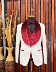 Maroon Tuxedo - Mens Burgundy Tuxedo Jacket + Vest + Pants - Wedding Tuxedo