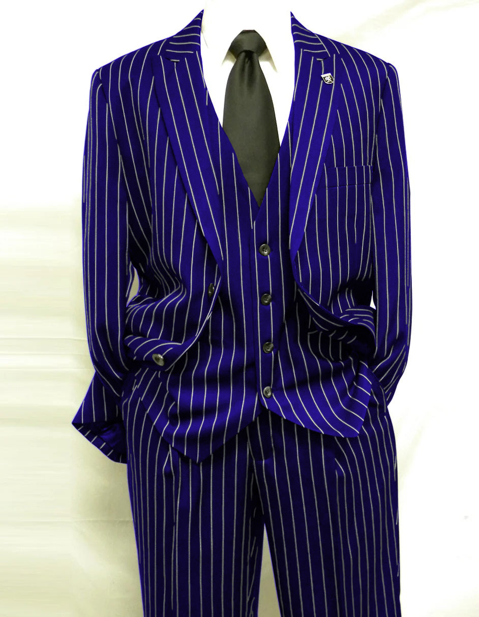 Mens 2 Button Gangster Pinstripe Pattern  Suit in Black 3   - from alligatorwarehouse.com