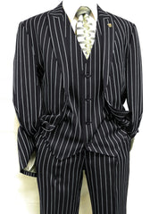 Mens 2 Button Gangster Pinstripe Suit in BLACK / GREY / NAVY / BURGUNDY