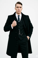 Mens Costume Thomas Shelby Black Vested Suit & Black Overcoat