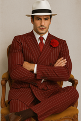 Mens Double Breasted Gangster Pinstripe Six Button Suit in black