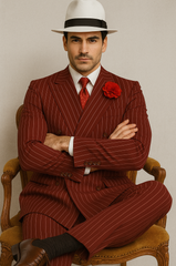 Mens Double Breasted Gangster Pinstripe Six Button Suit in black