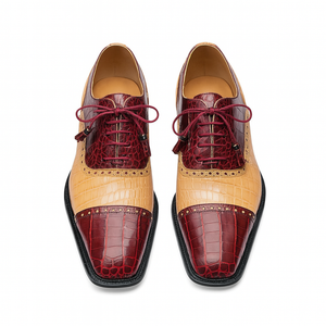Mens Ferrini Alligator Cap Toe Dress Shoe in Burgundy & Tan