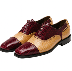 Mens Ferrini Alligator Cap Toe Dress Shoe in Burgundy & Tan