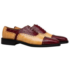 Mens Ferrini Alligator Cap Toe Dress Shoe in Burgundy & Tan