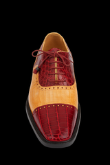 Mens Ferrini Alligator Cap Toe Dress Shoe in Burgundy & Tan