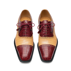 Mens Ferrini Alligator Cap Toe Dress Shoe in Burgundy & Tan
