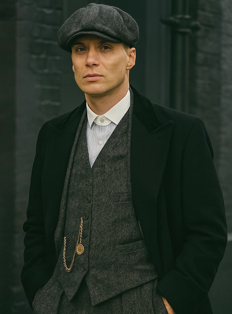 Mens Peaky Blinders Costume Thomas Shelby Grey 3 Piece Suit with Black Overcoat & Hat 12   - from alligatorwarehouse.com