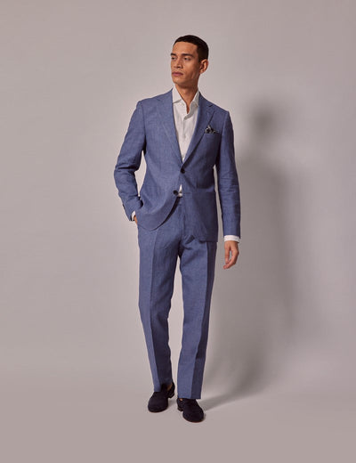 Mens Linen Suit For Beach Wedding - Summer  Suit in Mid Blue 7 G2-8407  - from alligatorwarehouse.com