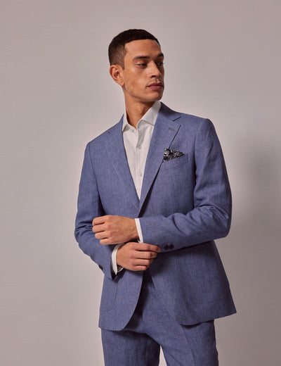Mens Linen Suit For Beach Wedding - Summer  Suit in Mid Blue 2 G2-8407  - from alligatorwarehouse.com