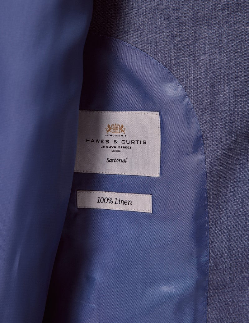 Mens Linen Suit For Beach Wedding - Summer  Suit in Mid Blue Mens Linen Suit For Beach Wedding - Summer  Suit in Mid Blue