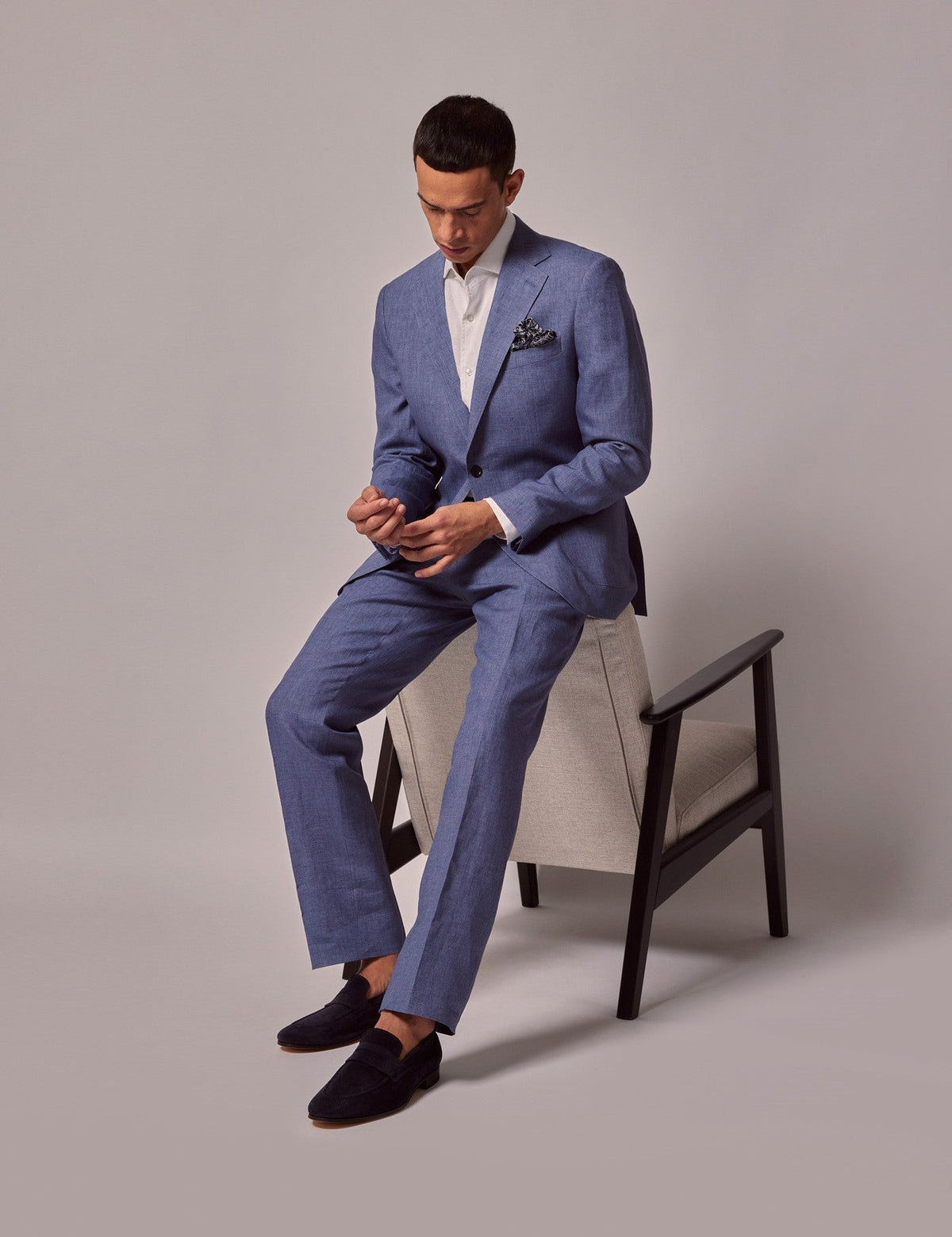 Mens Linen Suit For Beach Wedding - Summer  Suit in Mid Blue