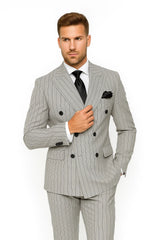 Gray and Black Pinstripe Double Breasted - Modern Fit 1920s Vintage Looking Suit