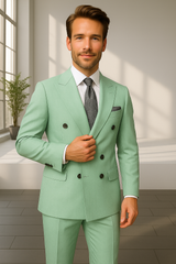 Wool Suit - Italian Made Business Suit by Statement Men's 2 Piece 100% Wool Double Breasted Suit - Pinstripe Pattern