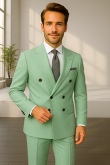 Wool Suit - Italian Made Business Suit by Statement Men's 2 Piece 100% Wool Double Breasted Suit - Pinstripe Pattern