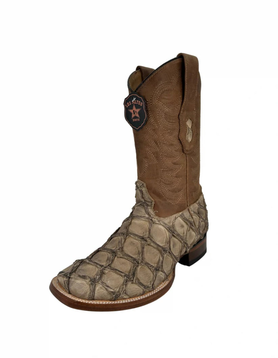 Los Altos Men's Mocha Genuine Pirarucu Wide Square Toe Boot 1   - from alligatorwarehouse.com