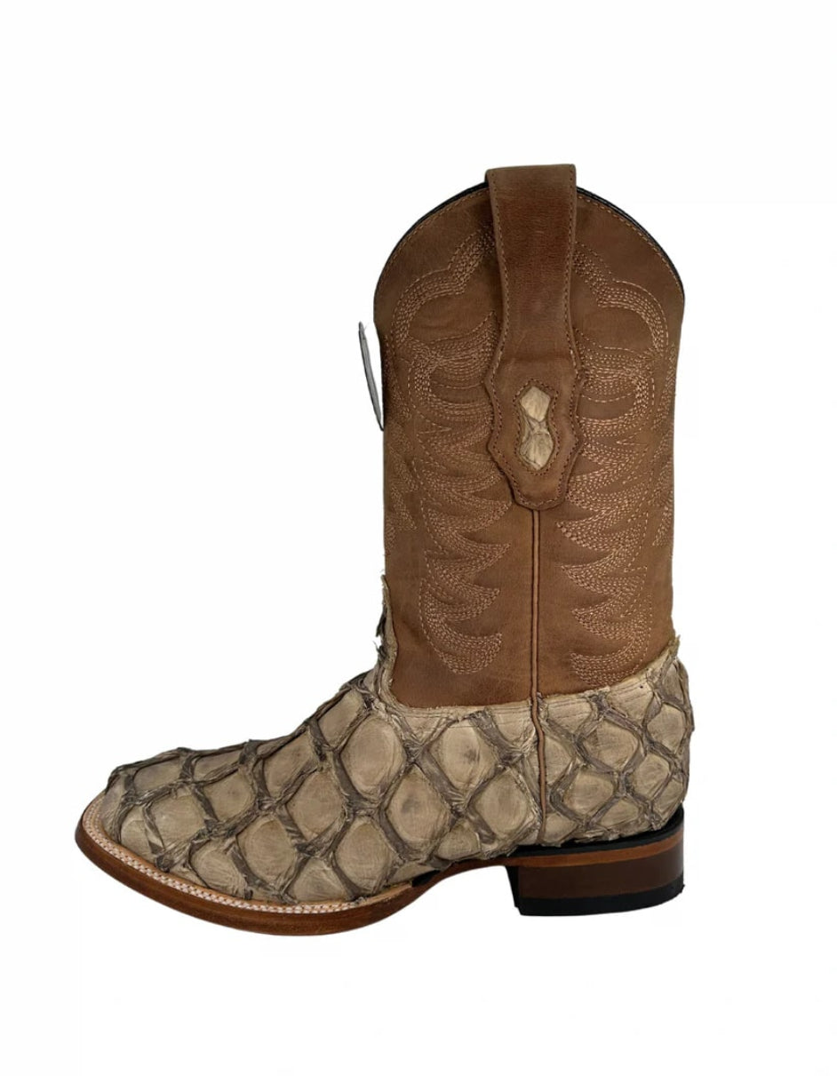 Los Altos Men's Mocha Genuine Pirarucu Wide Square Toe Boot 3   - from alligatorwarehouse.com