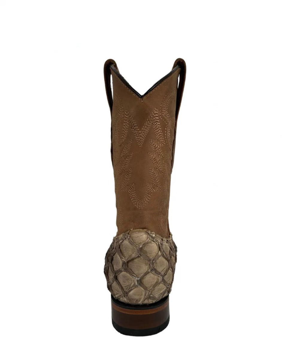 Los Altos Men's Mocha Genuine Pirarucu Wide Square Toe Boot 2   - from alligatorwarehouse.com