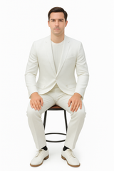 Mens Two Piece Linen Suit Relaxed Hybrid Fit No Collar