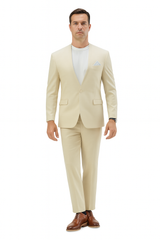 Mens Two Piece Linen Suit Relaxed Hybrid Fit No Collar
