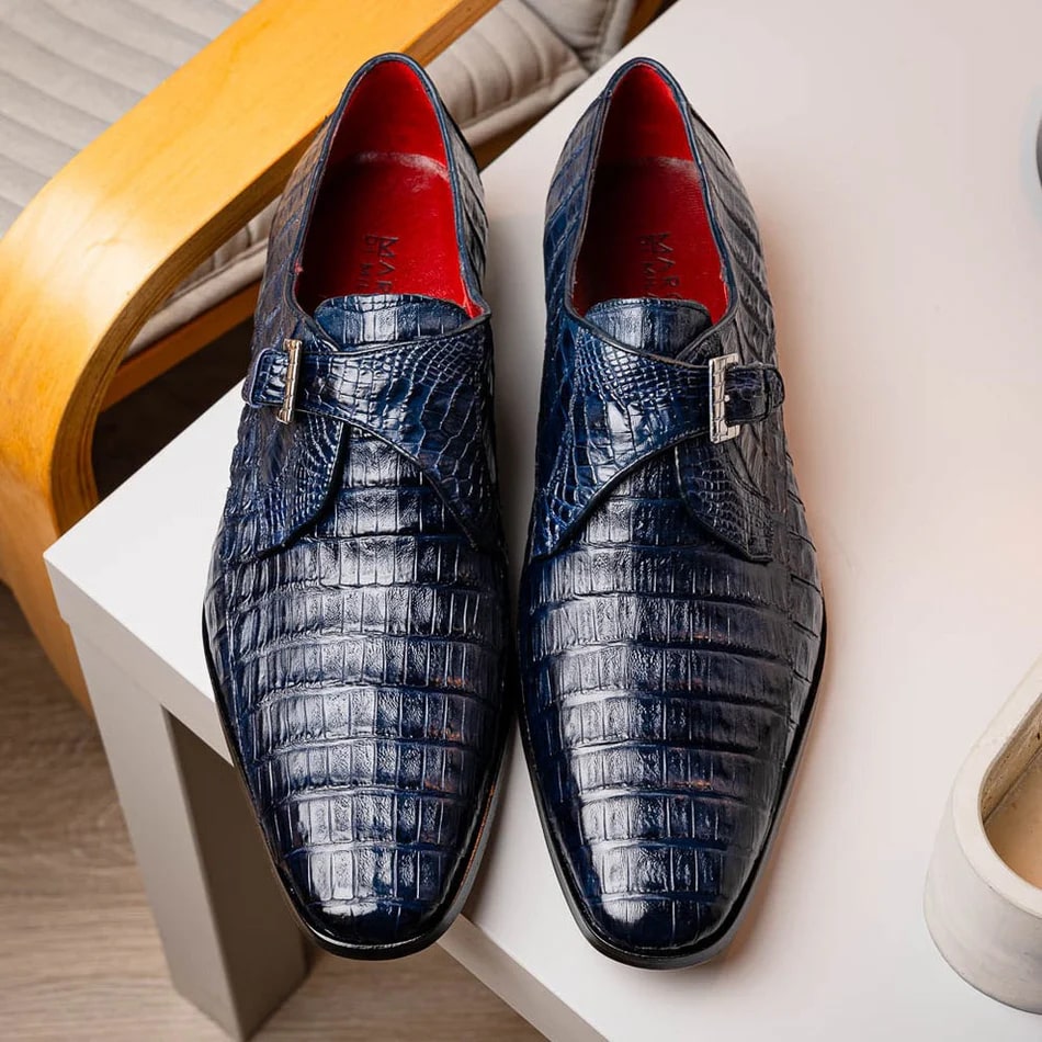 Marco Di Milano Rovigo Men's Shoes Navy Exotic Crocodile Skin Single Monk-strap Loafers 12 ROVIGO_CAIMAN FUSCUS_NAVY_8  - from alligatorwarehouse.com