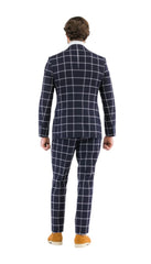 Harvy Mens Fit Navy Check Plaid Suit