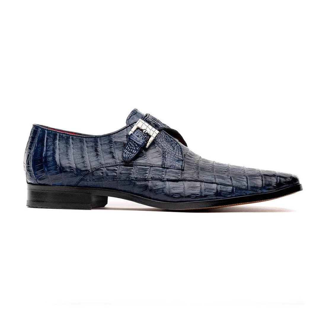 Marco Di Milano Rovigo Men's Shoes Navy Exotic Crocodile Skin Single Monk-strap Loafers 2 ROVIGO_CAIMAN FUSCUS_NAVY_8  - from alligatorwarehouse.com