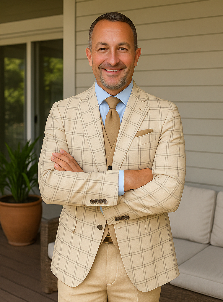 Wool Suit - Italian Made Business Suit by Statement Men's 3 Piece 100% Wool Modern Fit Suit - Accented Scoop Vest 2 ZILO-3_Natural_38R  - from alligatorwarehouse.com