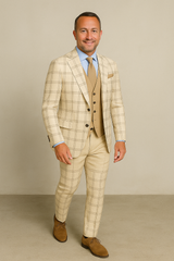 Wool Suit - Italian Made Business Suit by Statement Men's 3 Piece 100% Wool Modern Fit Suit - Accented Scoop Vest